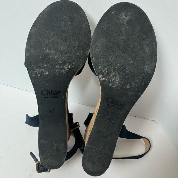 CHLOE Blue Wedge Open Toes Sandal Heel Size 40 - Picture 5 of 7